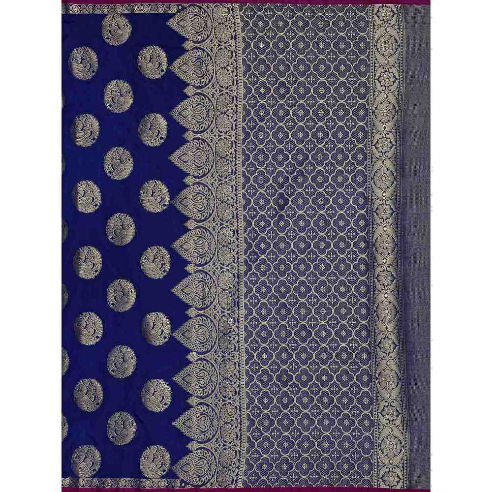 Mimosa Navy Blue Kanjivaram Style Art Silk Saree  With Unstitched Blouse