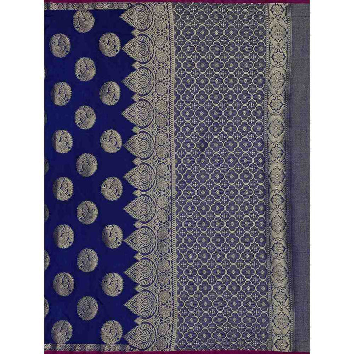 Mimosa Navy Blue Kanjivaram Style Art Silk Saree  With Unstitched Blouse