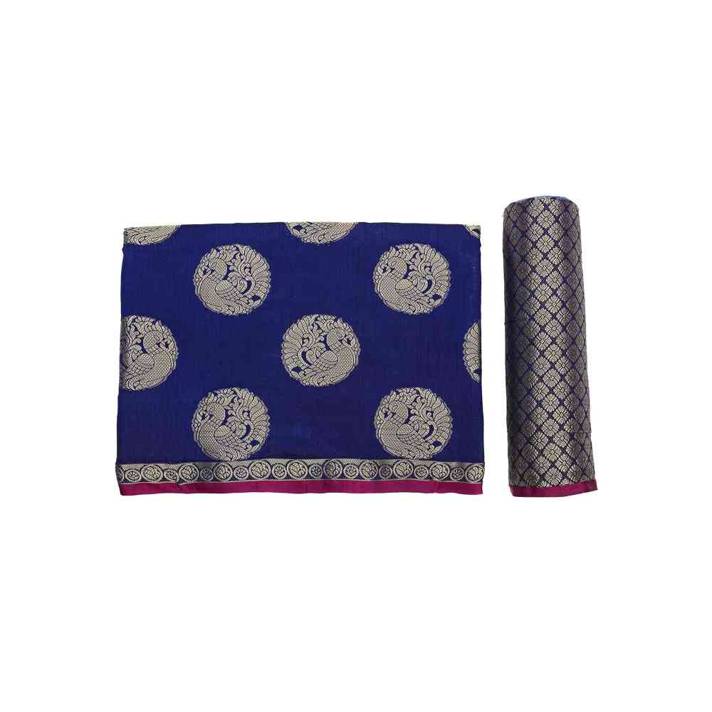 Mimosa Navy Blue Kanjivaram Style Art Silk Saree  With Unstitched Blouse