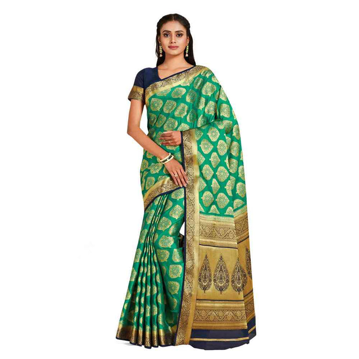 Mimosa Green Mysore Silk Style Crepe Saree  With Unstitched Blouse