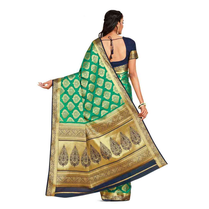 Mimosa Green Mysore Silk Style Crepe Saree  With Unstitched Blouse