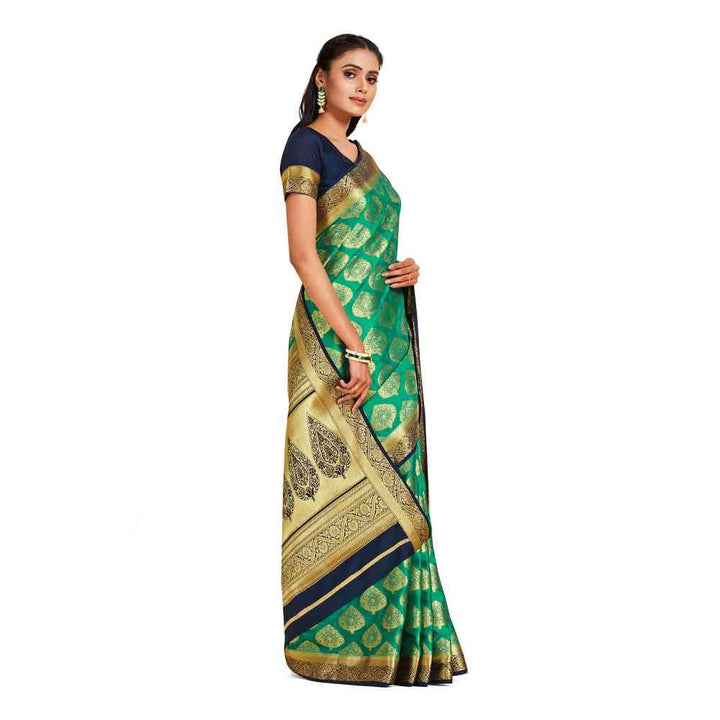 Mimosa Green Mysore Silk Style Crepe Saree  With Unstitched Blouse