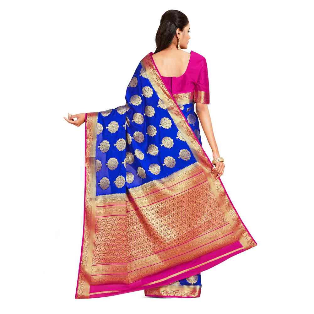 Mimosa Blue Mysore Silk Style Crepe Saree  With Unstitched Blouse