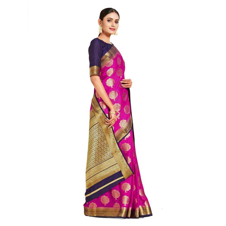 Mimosa Pink Mysore Silk Style Crepe Saree  With Unstitched Blouse