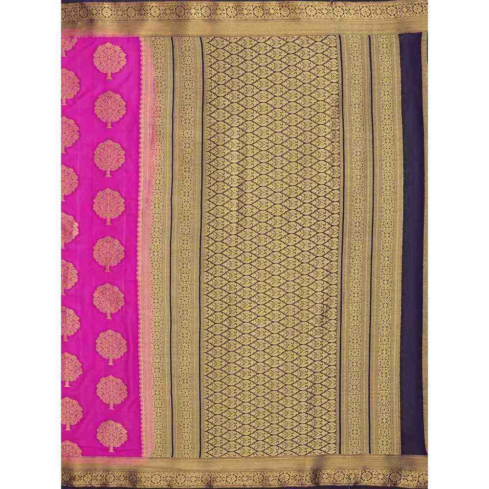 Mimosa Pink Mysore Silk Style Crepe Saree  With Unstitched Blouse