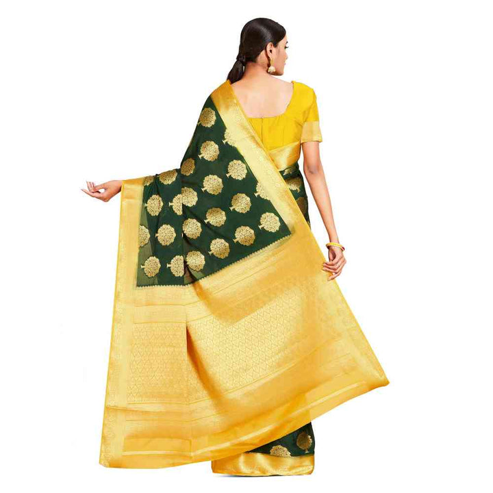 Mimosa Green Mysore Silk Style Crepe Saree  With Unstitched Blouse