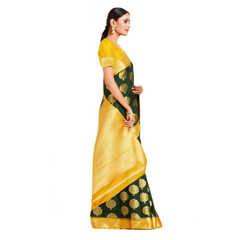 Mimosa Green Mysore Silk Style Crepe Saree  With Unstitched Blouse