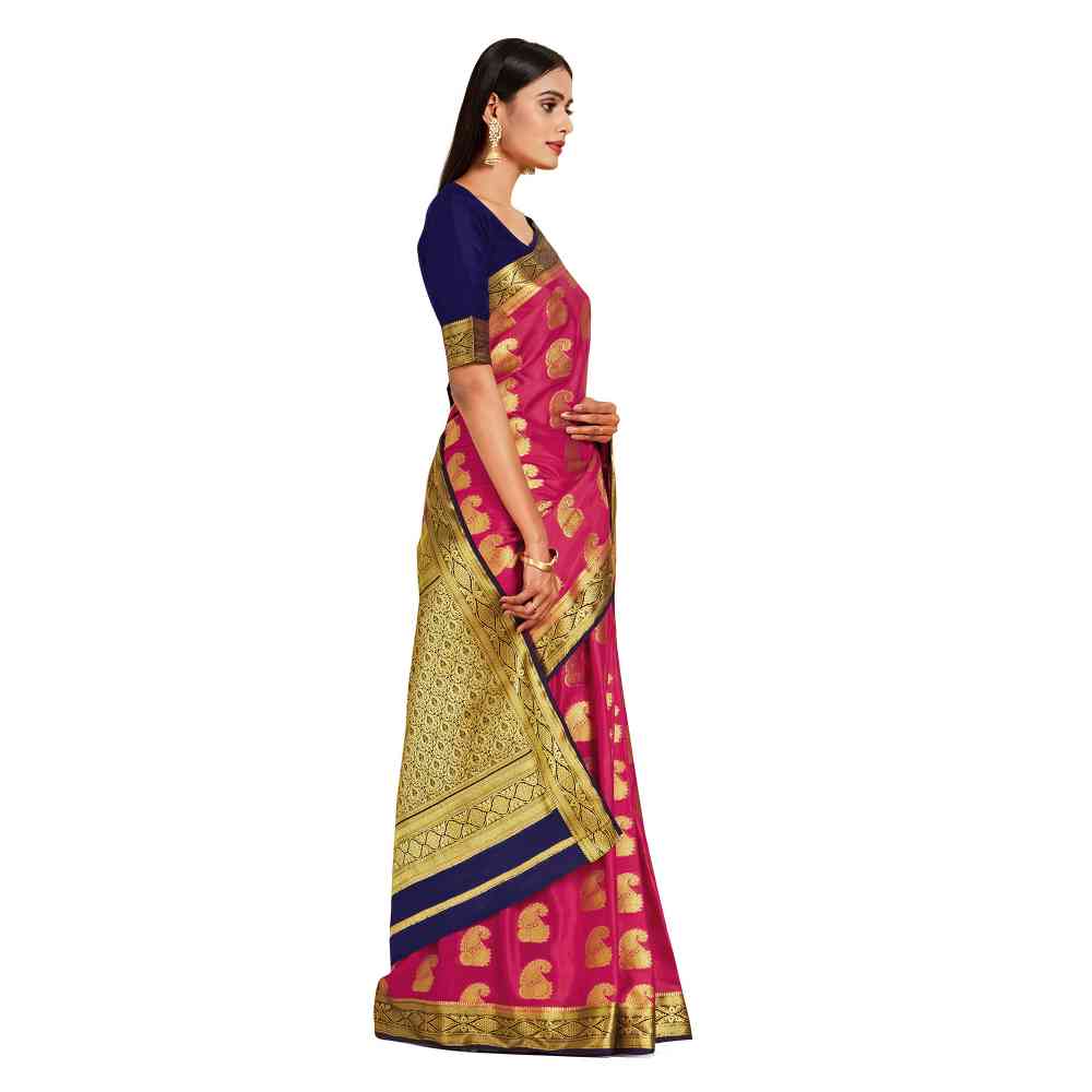 Mimosa Pink Mysore Silk Style Crepe Saree  With Unstitched Blouse