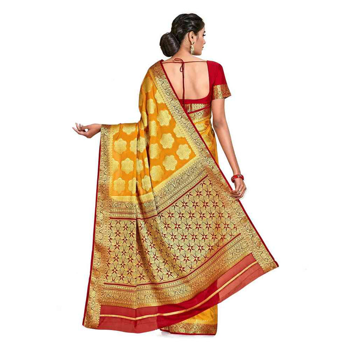 Mimosa Yellow Mysore Silk Style Crepe Saree  With Unstitched Blouse