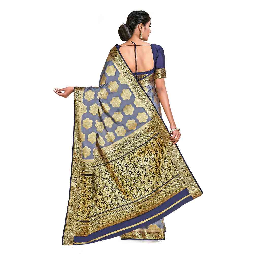 Mimosa Grey Mysore Silk Style Crepe Saree  With Unstitched Blouse