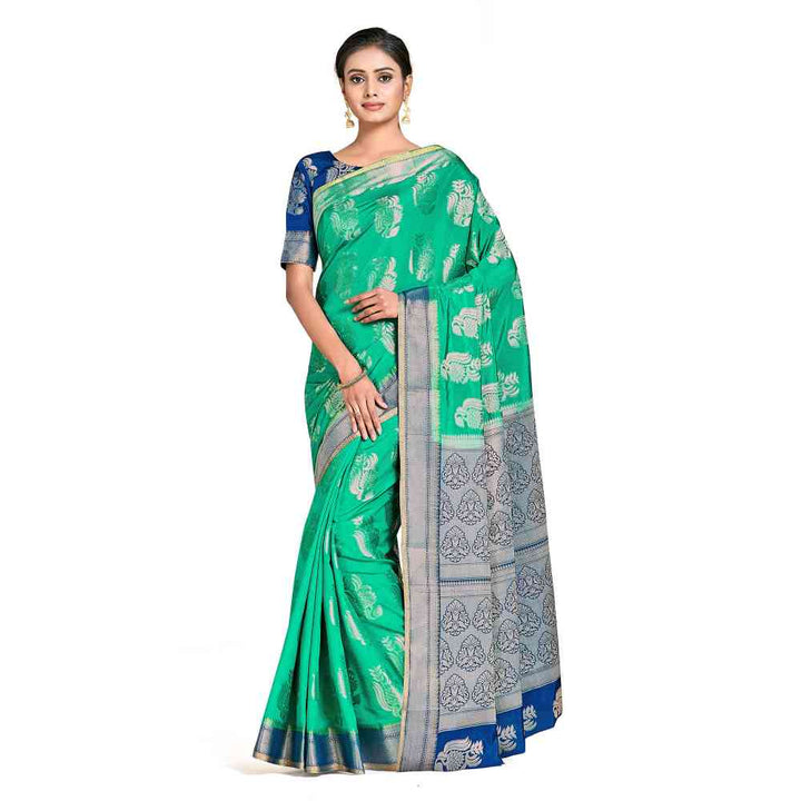 Mimosa Green Kanjivaram Style Art Silk Saree  With Unstitched Blouse