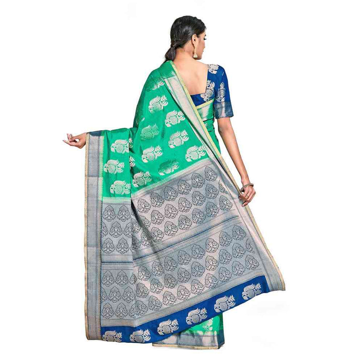 Mimosa Green Kanjivaram Style Art Silk Saree  With Unstitched Blouse