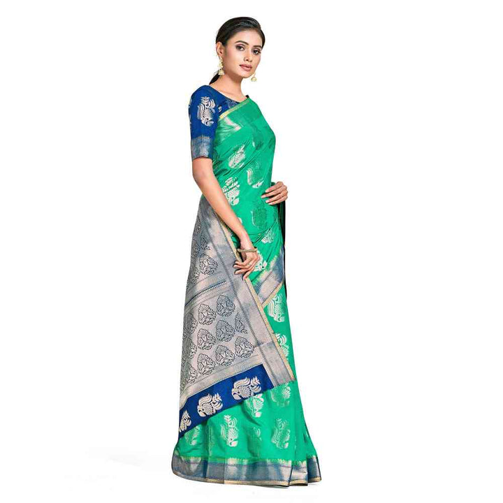 Mimosa Green Kanjivaram Style Art Silk Saree  With Unstitched Blouse