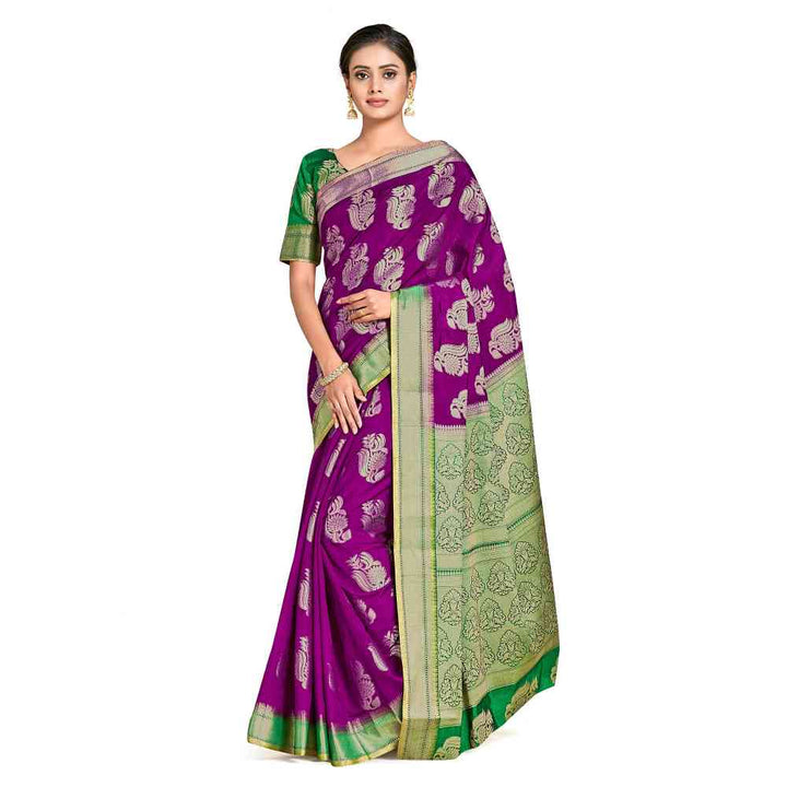 Mimosa Purple Kanjivaram Style Art Silk Saree  With Unstitched Blouse