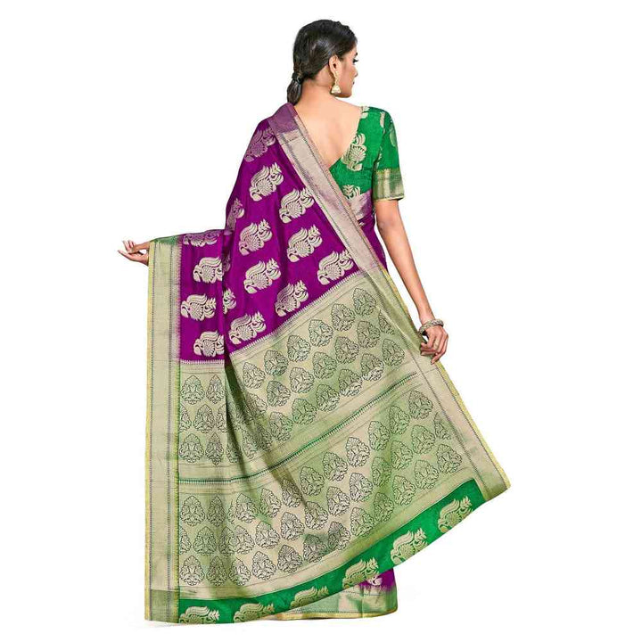 Mimosa Purple Kanjivaram Style Art Silk Saree  With Unstitched Blouse