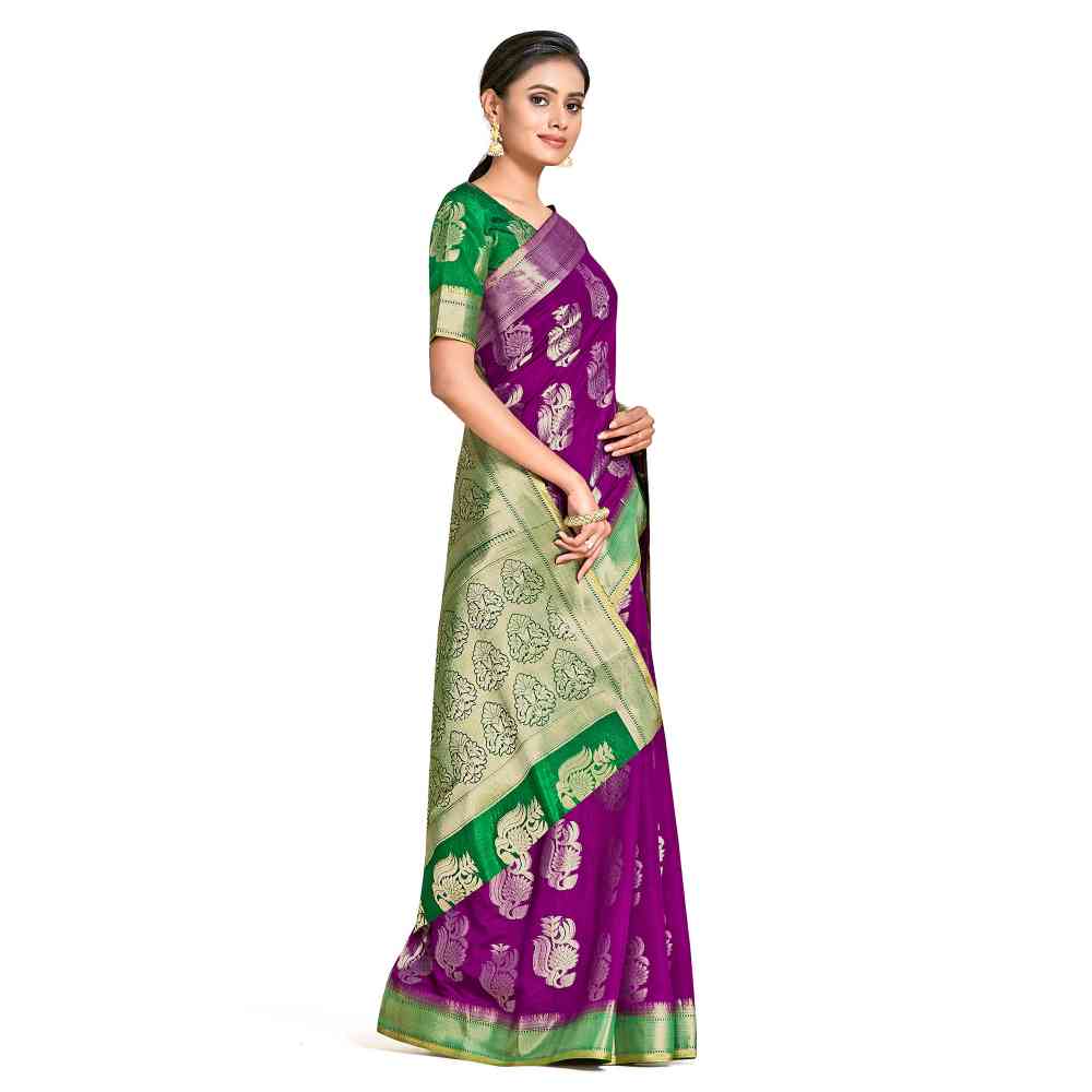 Mimosa Purple Kanjivaram Style Art Silk Saree  With Unstitched Blouse