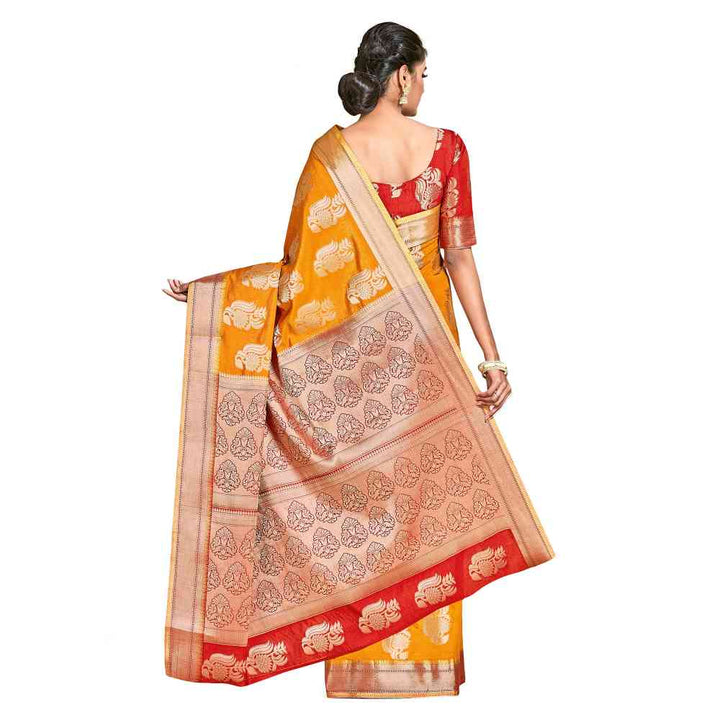 Mimosa Mustard Kanjivaram Style Art Silk Saree  With Unstitched Blouse