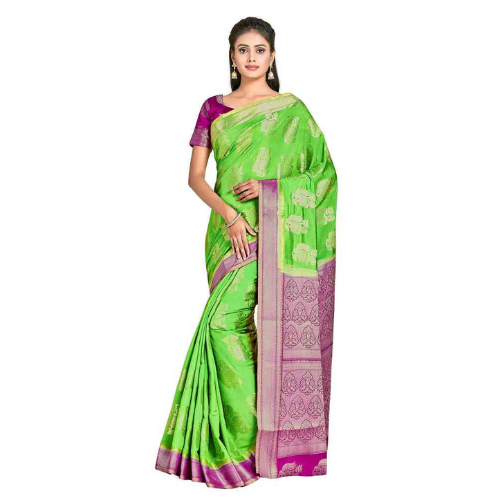 Mimosa Green Kanjivaram Style Art Silk Saree  With Unstitched Blouse