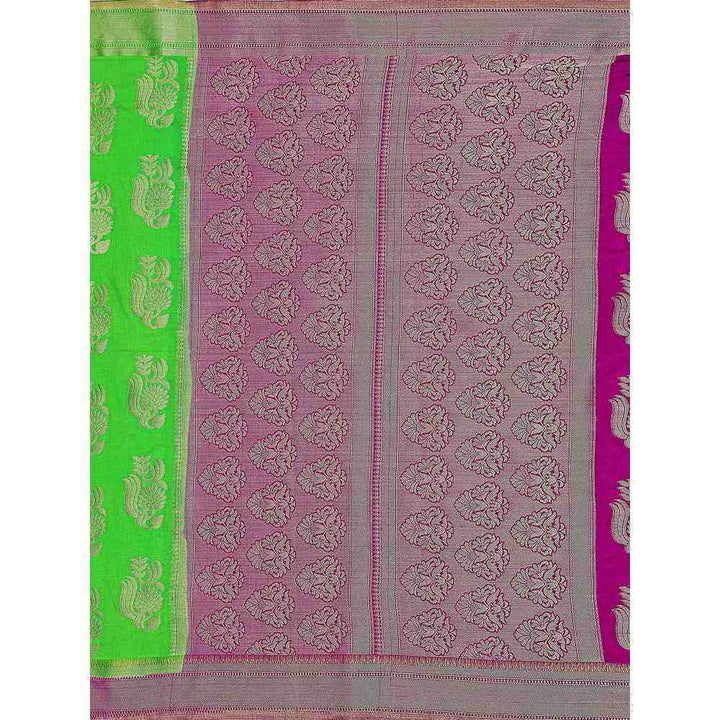 Mimosa Green Kanjivaram Style Art Silk Saree  With Unstitched Blouse