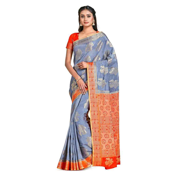 Mimosa Blue Kanjivaram Style Art Silk Saree  With Unstitched Blouse