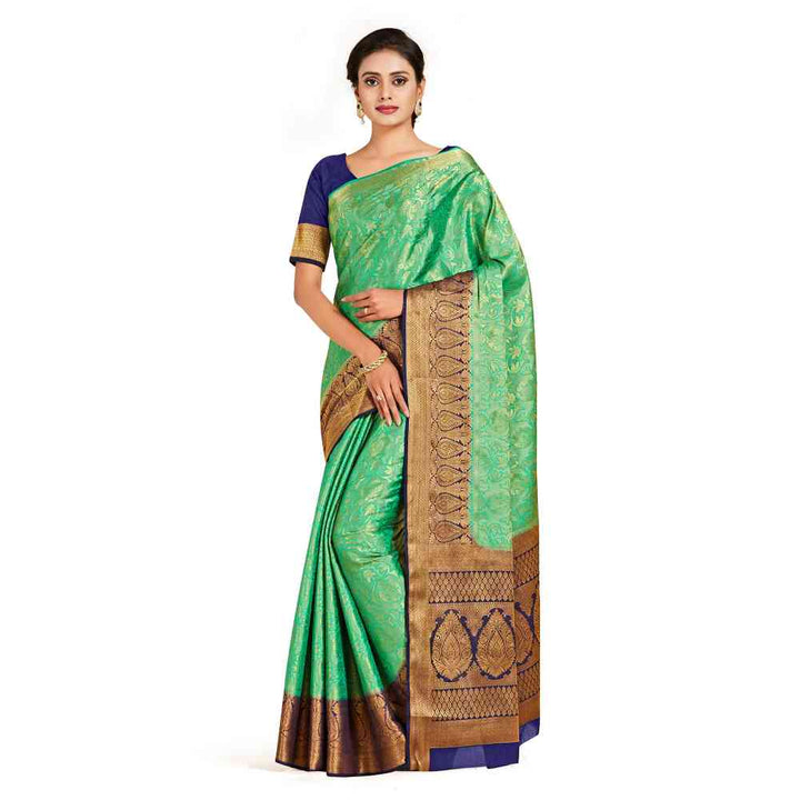 Mimosa Green Kanjivaram Style Art Silk Saree  With Unstitched Blouse