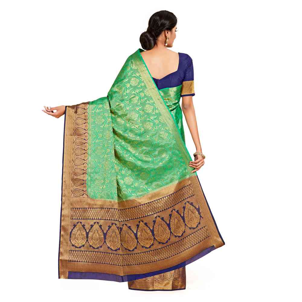 Mimosa Green Kanjivaram Style Art Silk Saree  With Unstitched Blouse