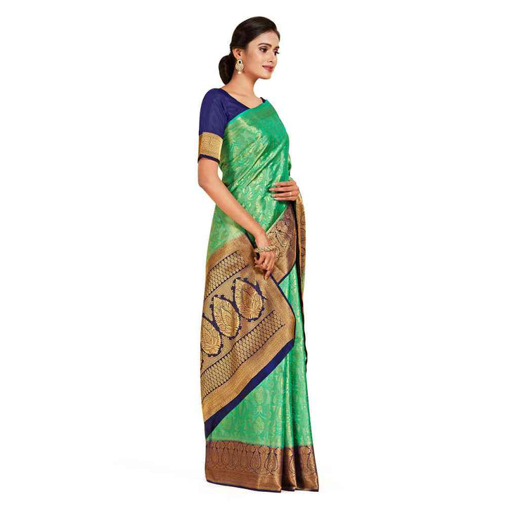 Mimosa Green Kanjivaram Style Art Silk Saree  With Unstitched Blouse