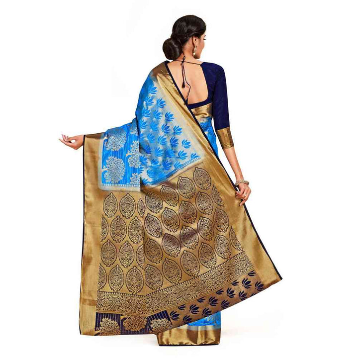 Mimosa Blue Kanjivaram Style Art Silk Saree  With Unstitched Blouse