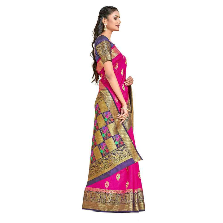 Mimosa Pink Dharmavaram Style Art Silk Saree  With Unstitched Blouse