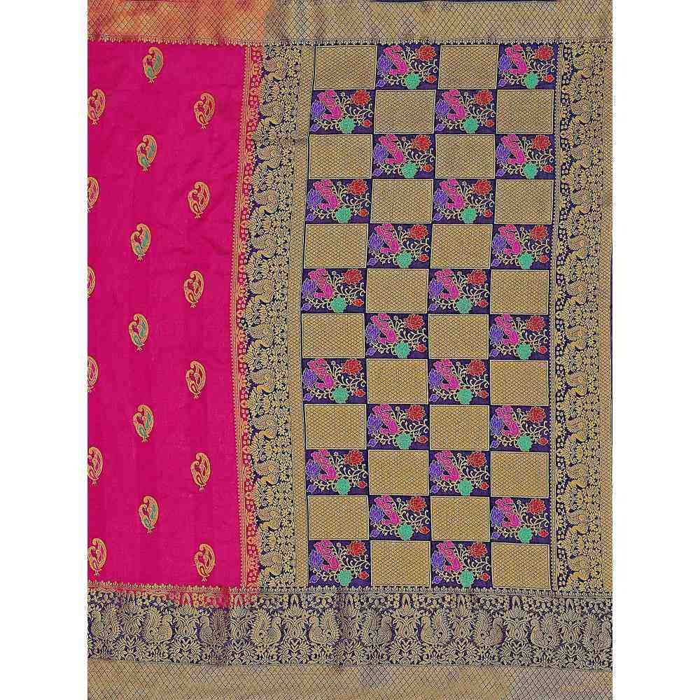 Mimosa Pink Dharmavaram Style Art Silk Saree  With Unstitched Blouse