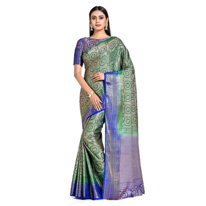 Mimosa Green Kanjivaram Style Art Silk Saree  With Unstitched Blouse