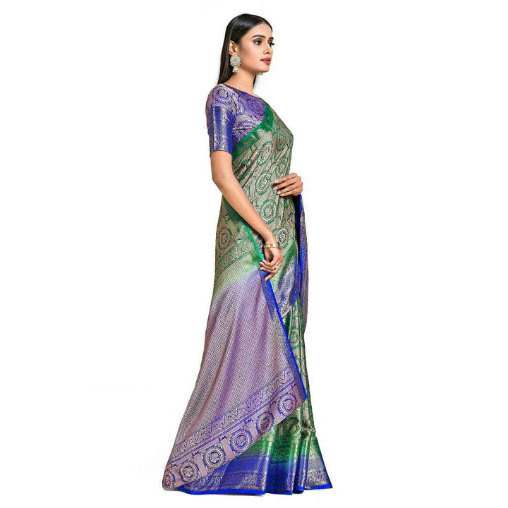 Mimosa Green Kanjivaram Style Art Silk Saree  With Unstitched Blouse