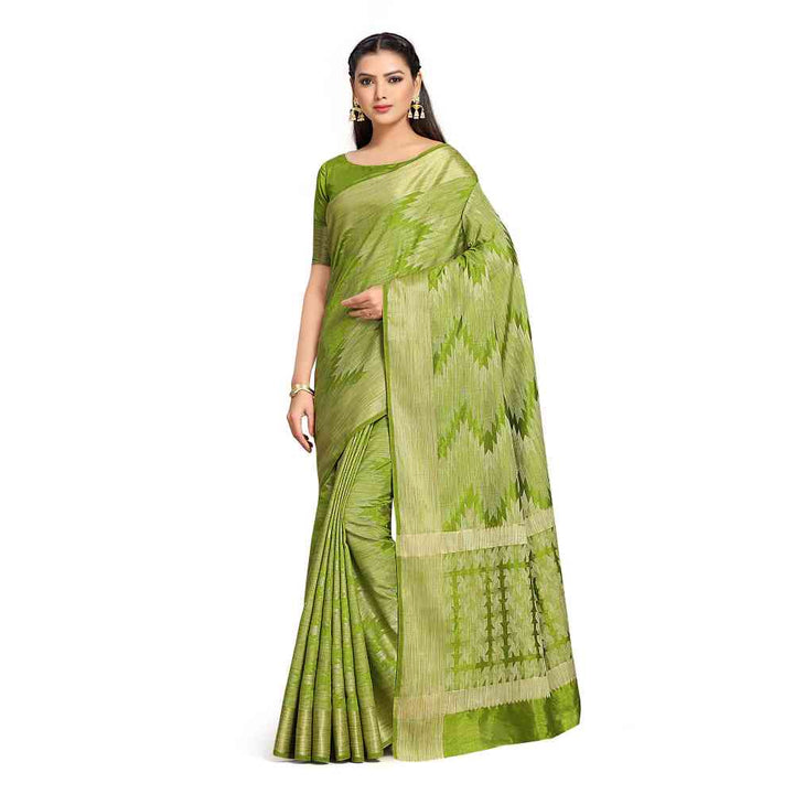 Mimosa Green Kanjivaram Style Art Silk Saree  With Unstitched Blouse