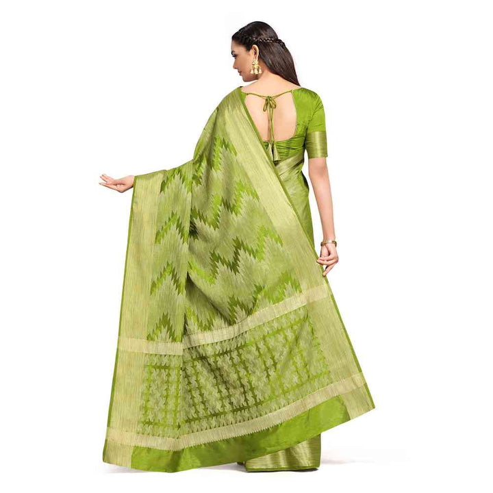 Mimosa Green Kanjivaram Style Art Silk Saree  With Unstitched Blouse