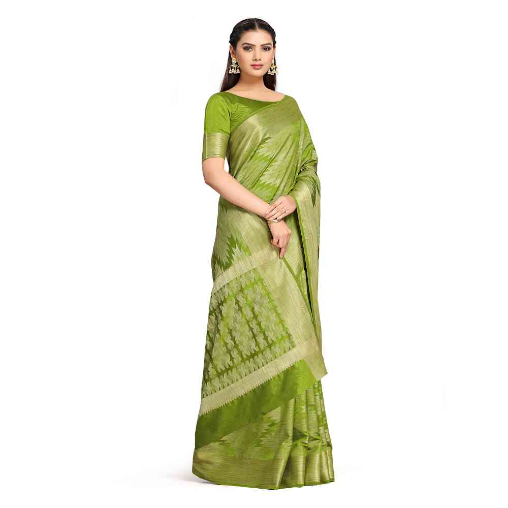 Mimosa Green Kanjivaram Style Art Silk Saree  With Unstitched Blouse