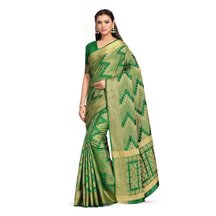 Mimosa Green Kanjivaram Style Art Silk Saree  With Unstitched Blouse