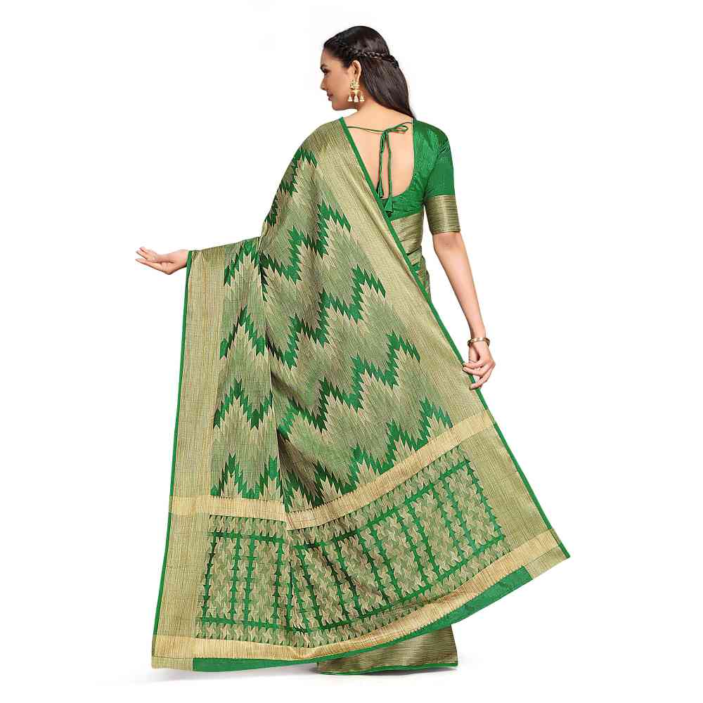 Mimosa Green Kanjivaram Style Art Silk Saree  With Unstitched Blouse