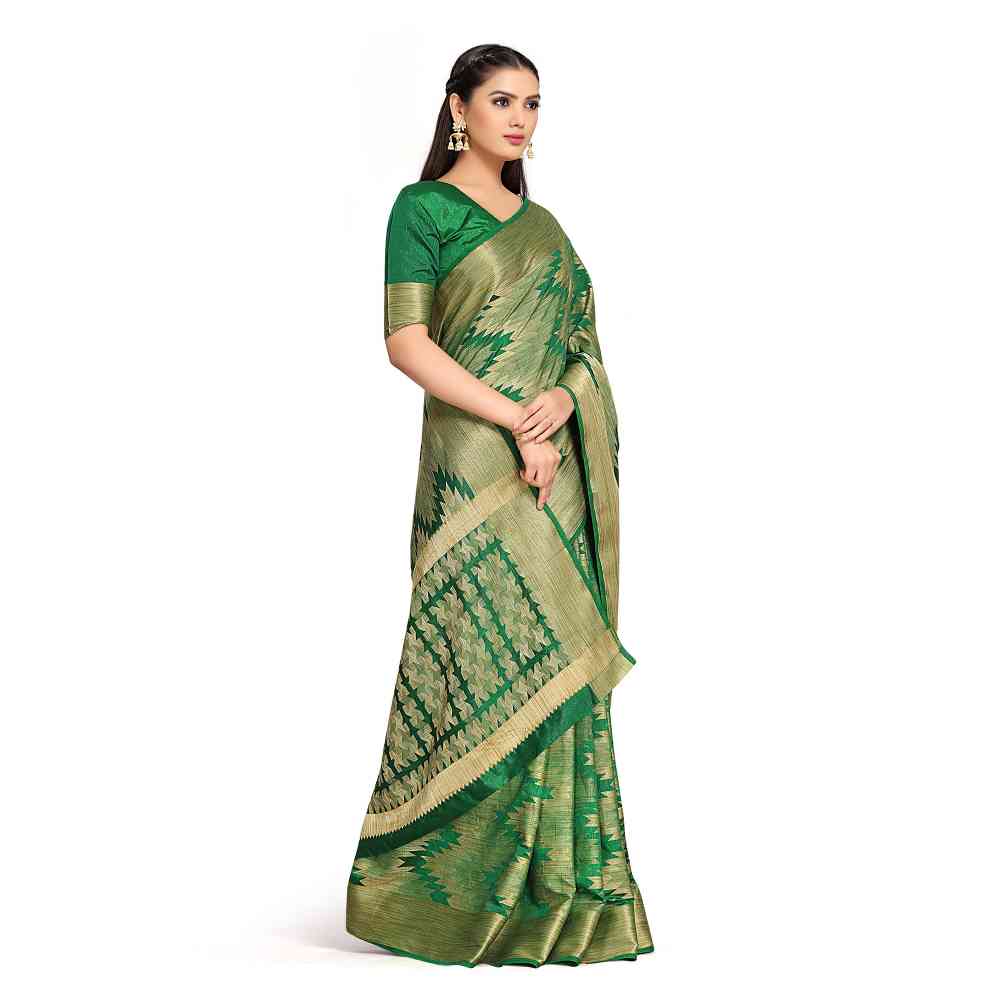 Mimosa Green Kanjivaram Style Art Silk Saree  With Unstitched Blouse