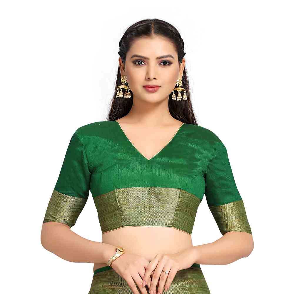 Mimosa Green Kanjivaram Style Art Silk Saree  With Unstitched Blouse