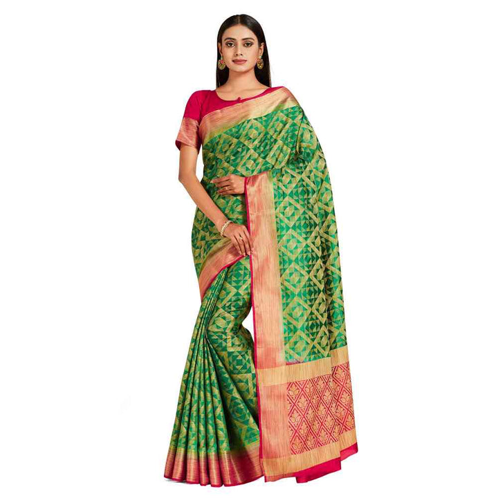 Mimosa Green Kanjivaram Style Art Silk Saree  With Unstitched Blouse