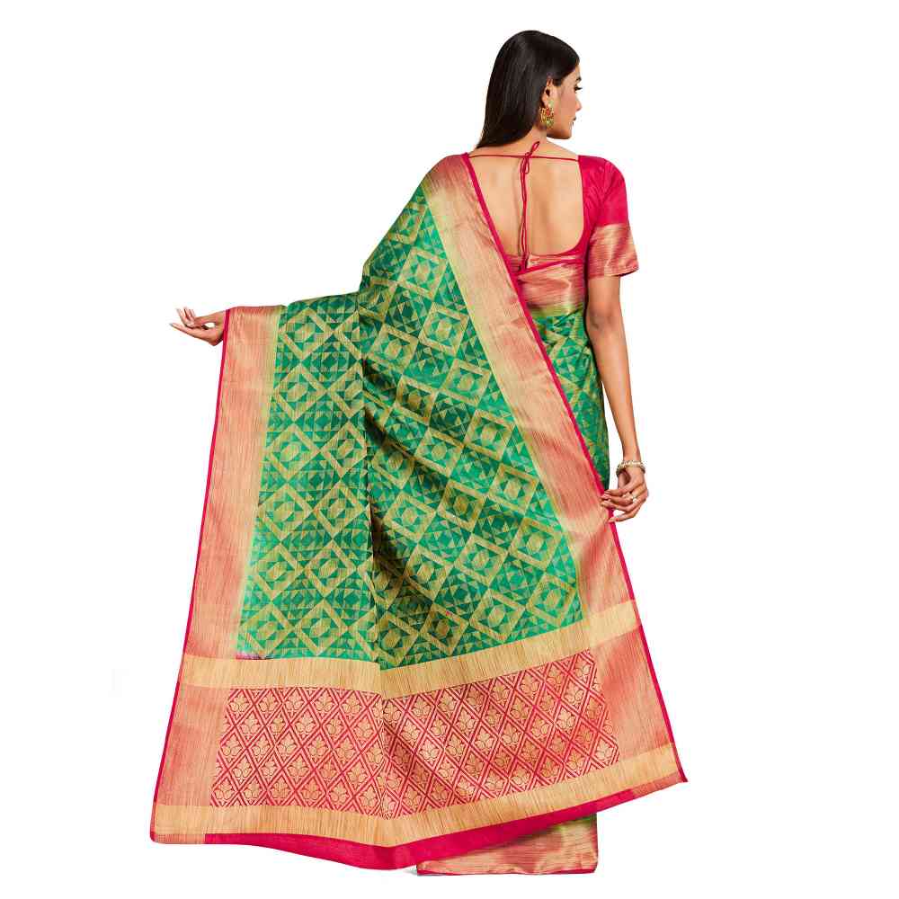 Mimosa Green Kanjivaram Style Art Silk Saree  With Unstitched Blouse