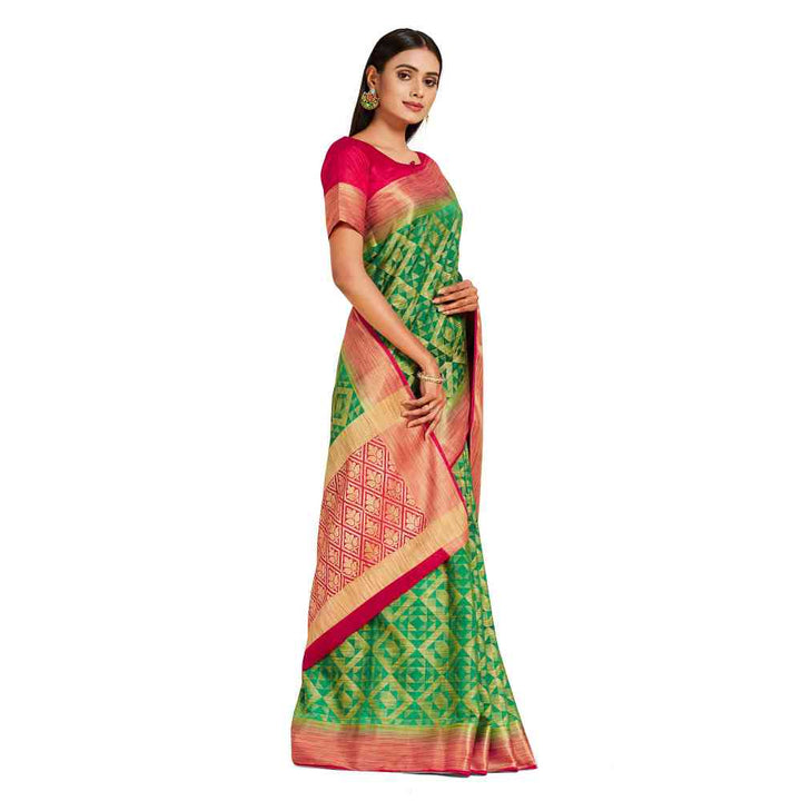 Mimosa Green Kanjivaram Style Art Silk Saree  With Unstitched Blouse