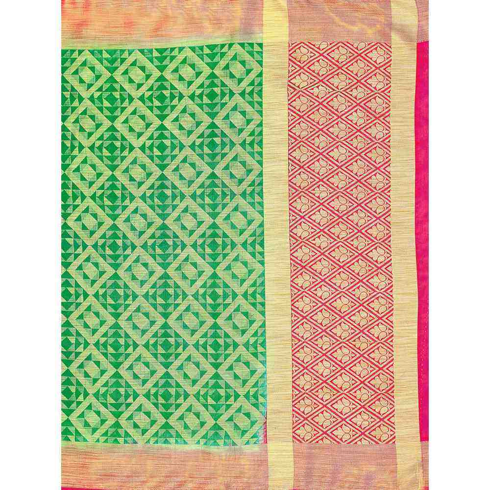 Mimosa Green Kanjivaram Style Art Silk Saree  With Unstitched Blouse