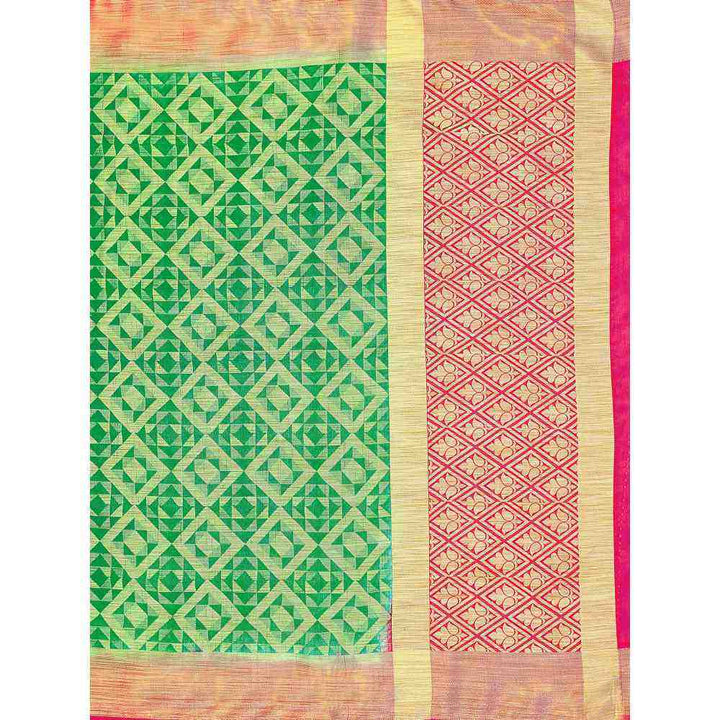 Mimosa Green Kanjivaram Style Art Silk Saree  With Unstitched Blouse