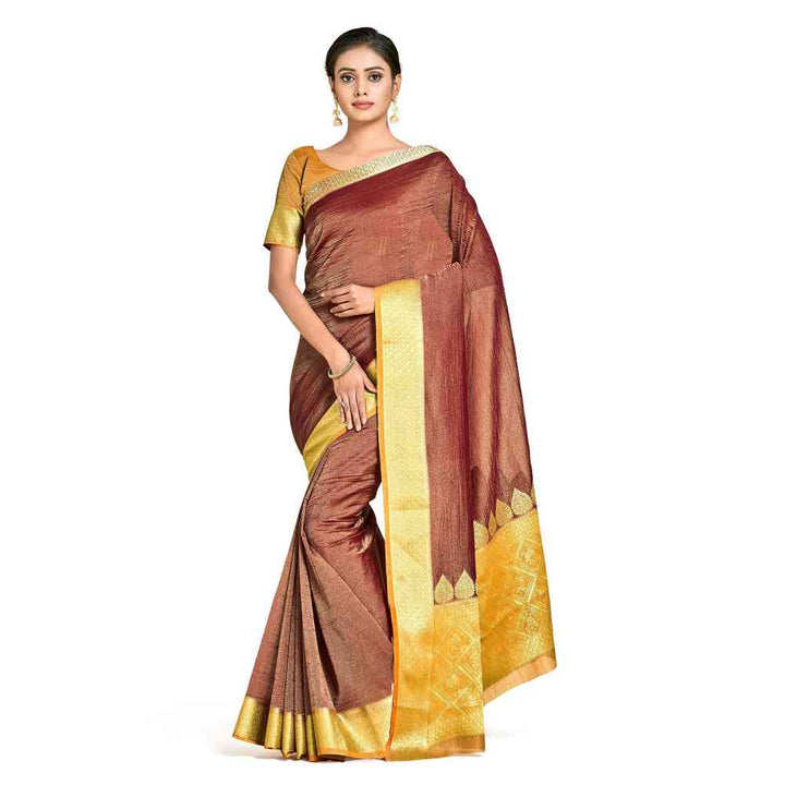 Mimosa Brown Kanjivaram Style Art Silk Saree  With Unstitched Blouse