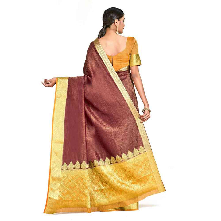 Mimosa Brown Kanjivaram Style Art Silk Saree  With Unstitched Blouse