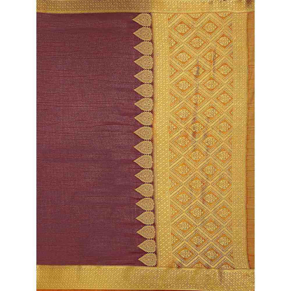 Mimosa Brown Kanjivaram Style Art Silk Saree  With Unstitched Blouse