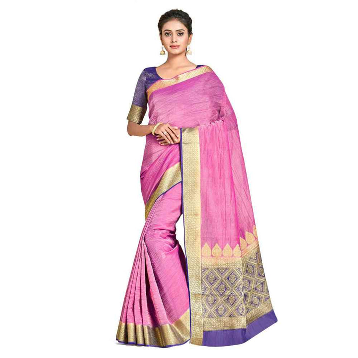 Mimosa Pink Kanjivaram Style Art Silk Saree  With Unstitched Blouse