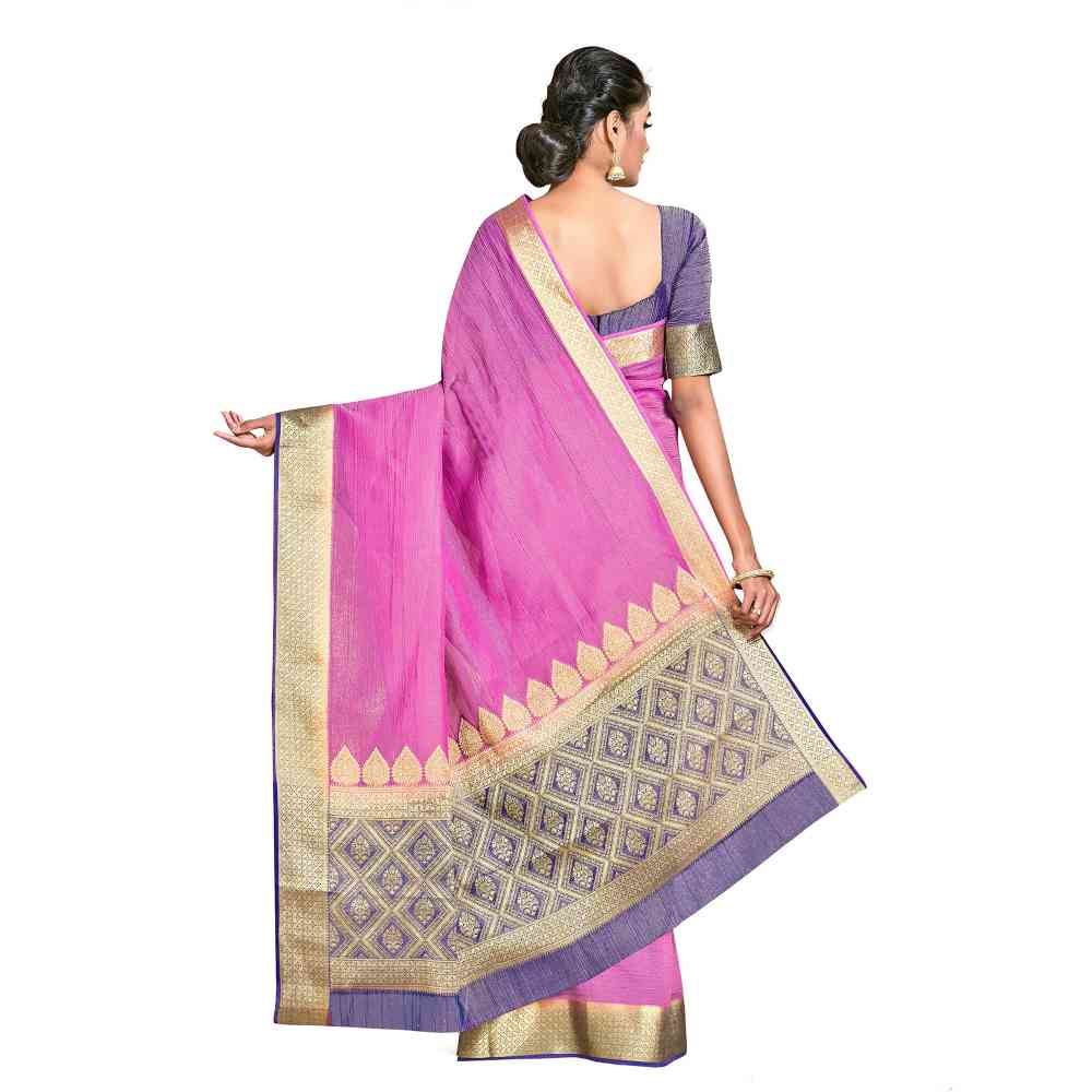 Mimosa Pink Kanjivaram Style Art Silk Saree  With Unstitched Blouse