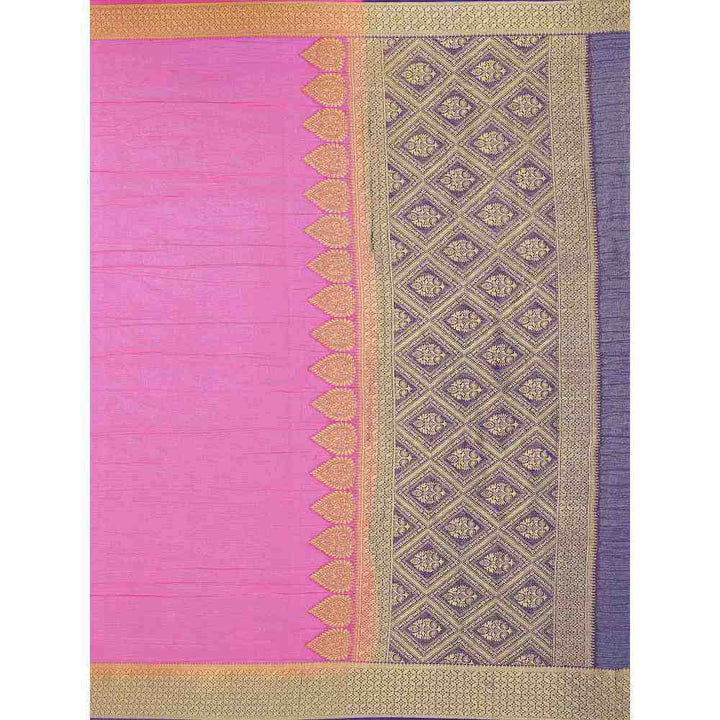 Mimosa Pink Kanjivaram Style Art Silk Saree  With Unstitched Blouse